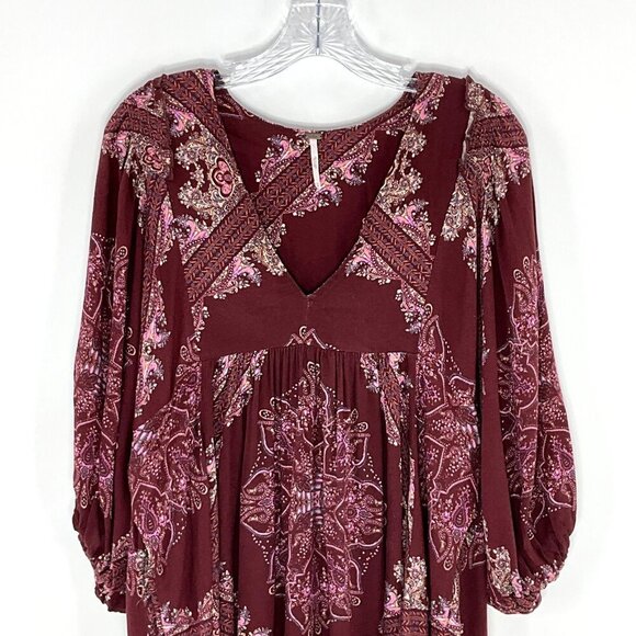 Free People Dress Women XS V-Neck Balloon Sleeve Romantic Peasant Boho Flowy - Picture 6 of 16